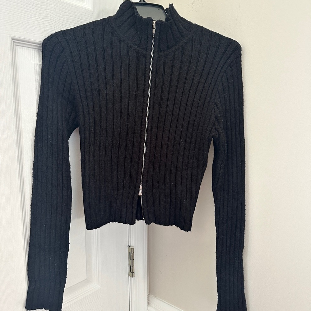 Garage - Black Ribbed Zip-Up Sweater